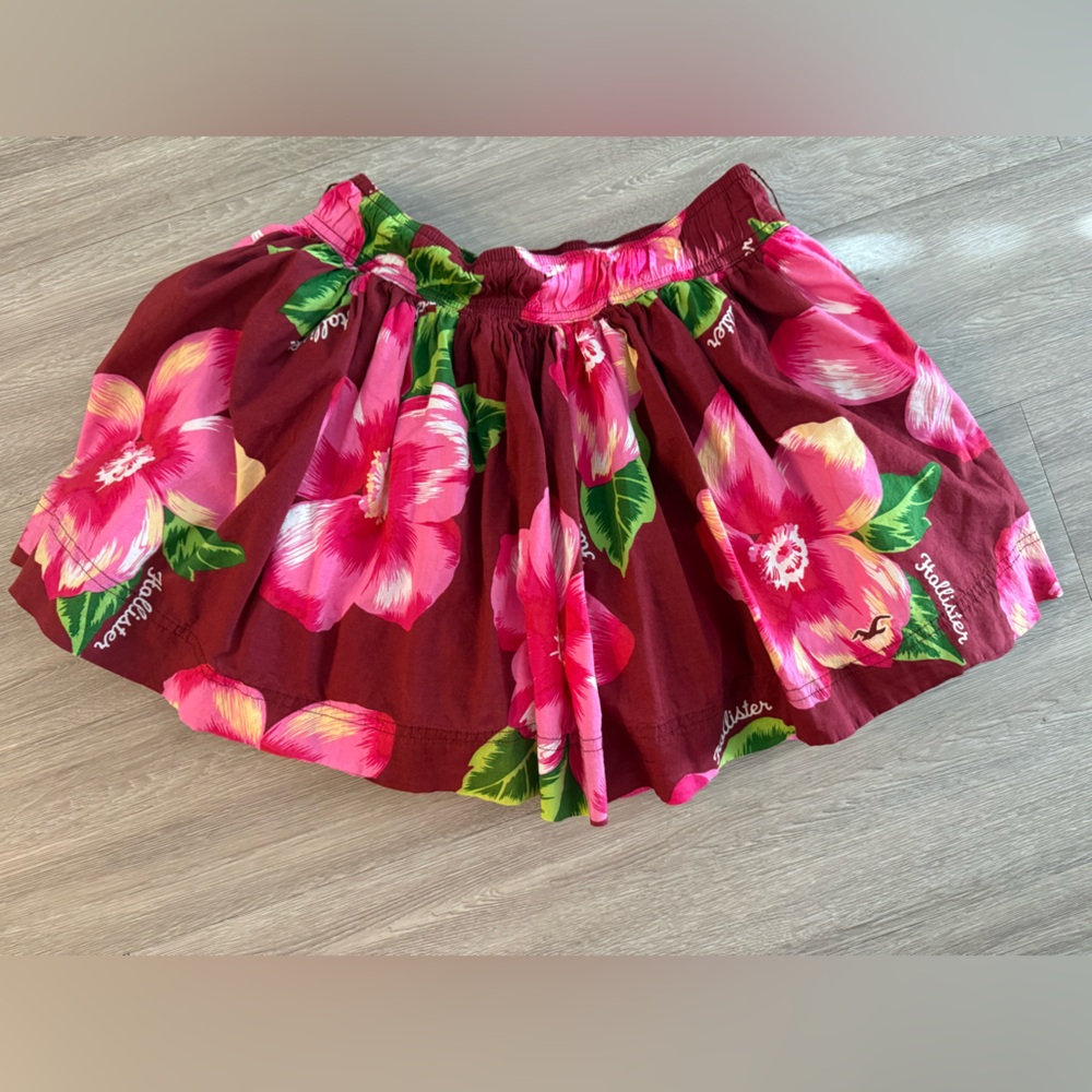 Hollister Burgundy Floral A-Line Skirt